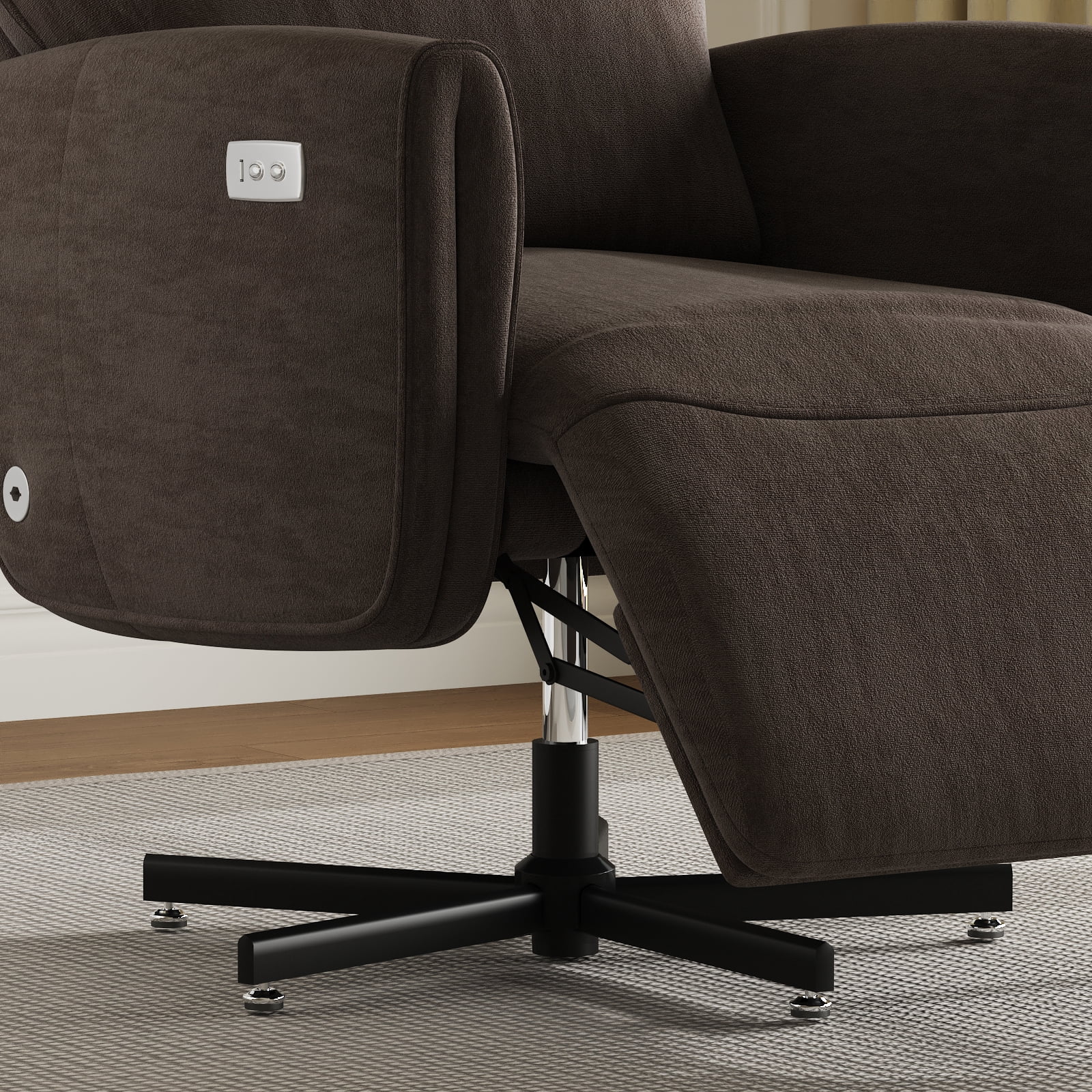 Power Swivel Recliner Chair with USB & Type-C Charging, Electric Reclining Rocker with 360° Swivel, Velvet Upholstered Accent Chair for Living Room, Coffee