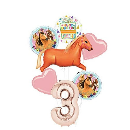 Horse Birthday Party Decorations Mayflower Products Spirit Riding Free Party Supplies 3rd Birthday Tan Horse Balloon Bouquet Decorations ()