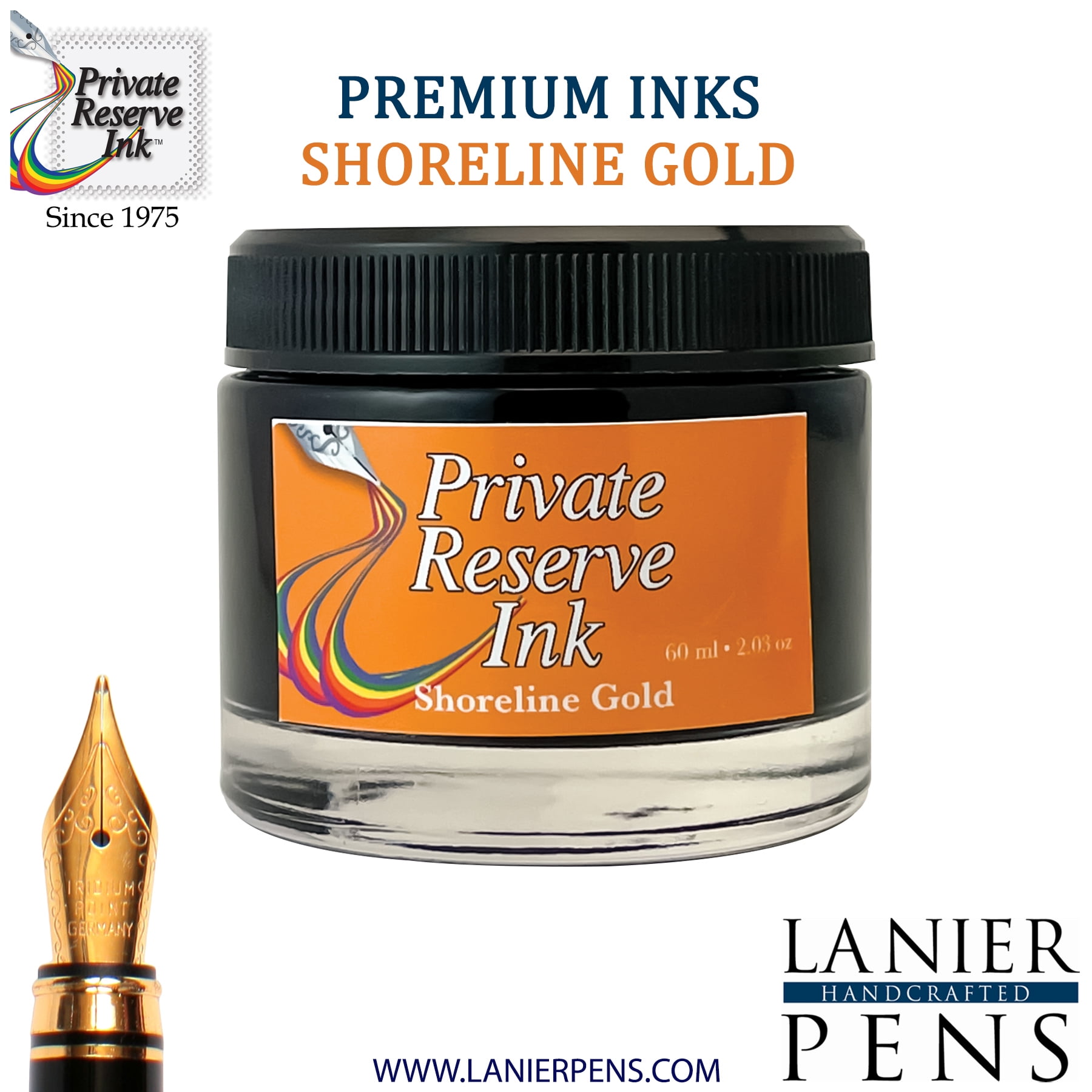Private Reserve Ink, 60ml Fountain Pen Ink Bottle - Shoreline Gold (PR17029)