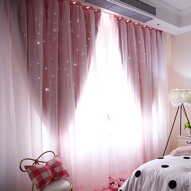 Pink Stars Cutout Curtains for Kids Girls Bedroom Living Room