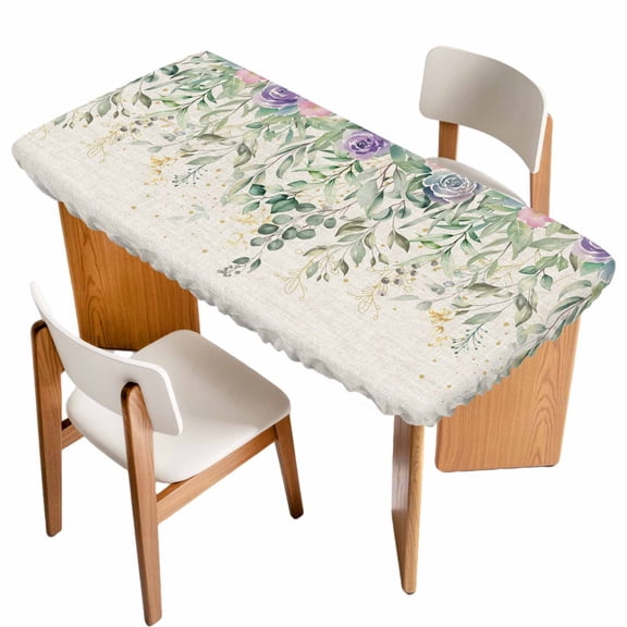 Eucalyptus Leaves Table Cloths for 6 Foot Rectangle Tables, Sage Green Summer Botanical Weeping Patio Waterproof Elastic Fitted Tablecloths, Washable Rectangular Table Cover for Camping