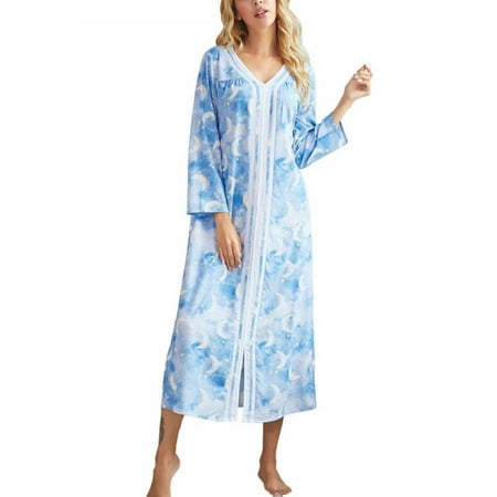 

Xinhuaya Women s Printed Sleepwear/Casual Nights/Long Sleeve Duster/Housecoat/House Dress Long Nightgown