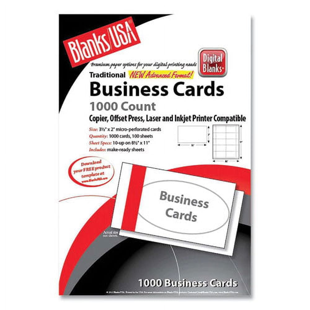 Printable Microperf Business Cards, Copier/Inkjet/Laser/Offset, 2 x 3.5, White, Bristol, 1,000 Cards, 10/Sheet, 100 Sheets/PK Printable Microperf Business Cards, Copier/Inkjet/Laser/Offset, 2 x 3.5, White, Bristol, 1,000 Cards, 10/Sheet, 100 Sheets/PK