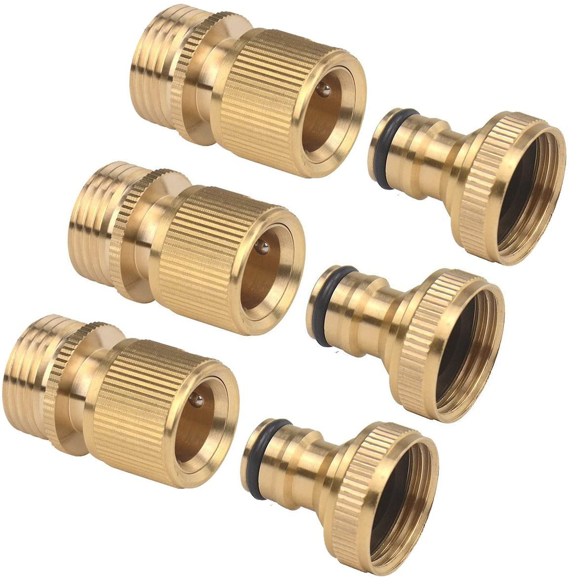 HRTGFD-3Sets of Brass Male and Female 3/4 Inch Water Hose Quick Connect Fitting Garden Quick Release Hose Connector