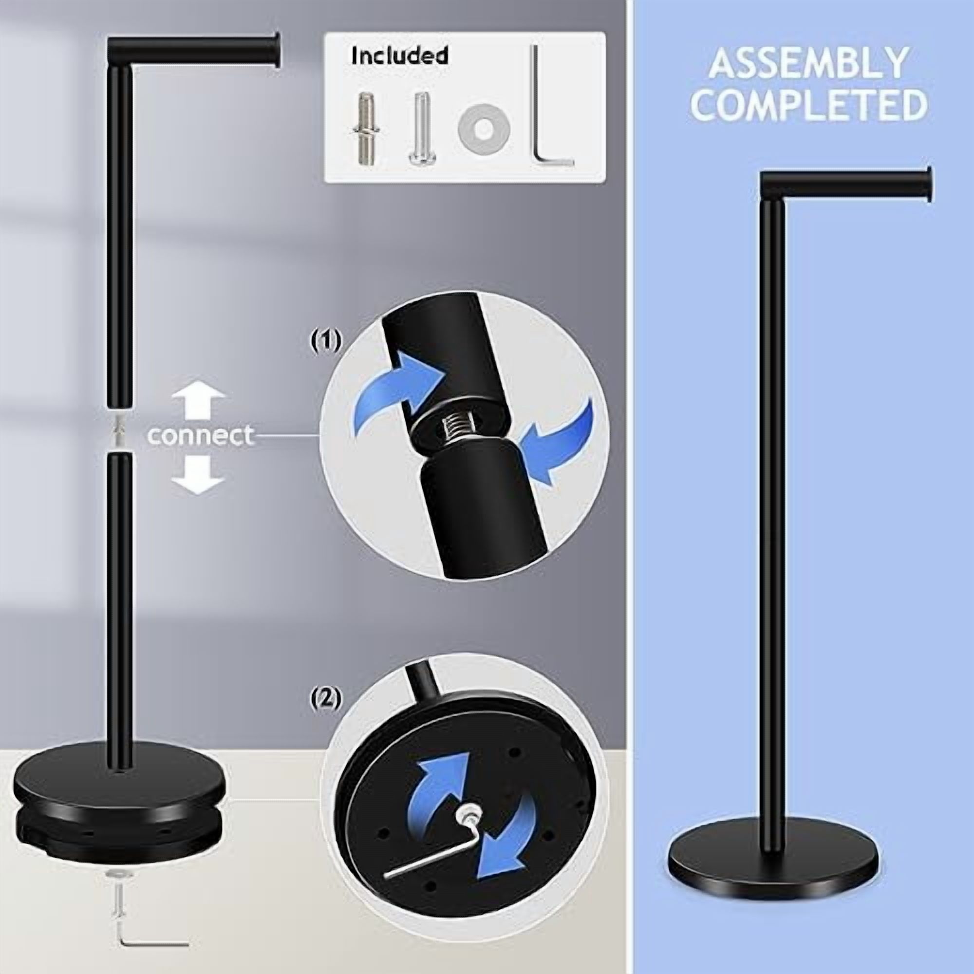 Stainless Steel Free Standing Toilet Paper Holder Stand, Bathroom Storage Organizer Holds 4 Rolls, Modern Matte Black Finish