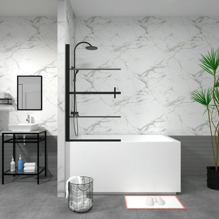 Resenkos Shower Enclosure Door,Shower Stall Door,Bathtub Screen Panel Shower Door 180° Pivot, Black