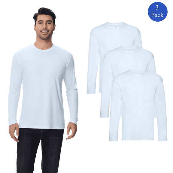Zfeel Long Sleeves T-Shirt for Men - Light Blue, 3 Pack, Crewneck, Pure Dry Fit Poly 100 Polyester Tee, S