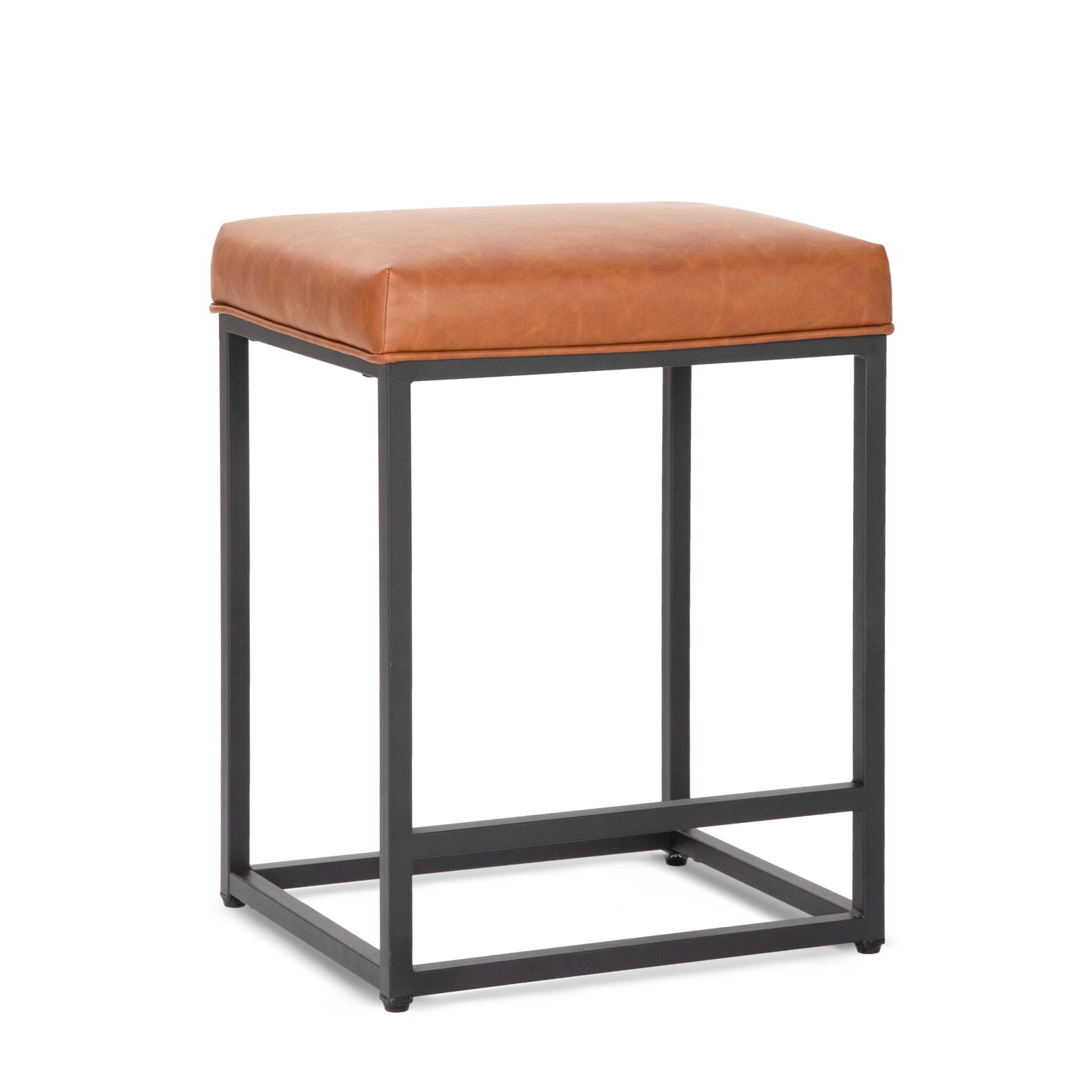 SUMMIT LIVING 24" Counter Height Bar Stool Upholstered Faux Leather Backless Counter Stool for Kitchen Island, Brown