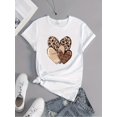 thumbnail image 3 of Women's Leopard Print Heart Graphic T-Shirt Casual Short Sleeve Round Neck Top, 3 of 5