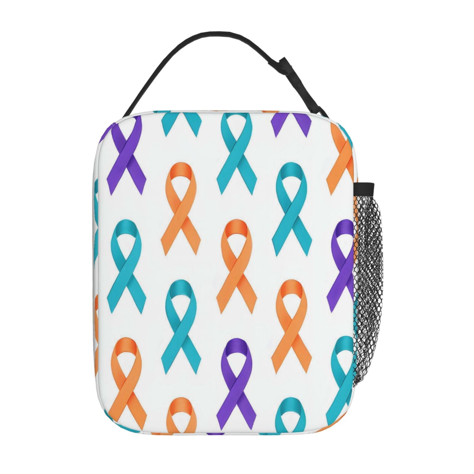 Lunch Bag For Women Men Insulated Portable Lunch Box Bento Box Office Picnic Travel Cooler Bag Cancer Awareness Ribbon Pattern - Modern Grid