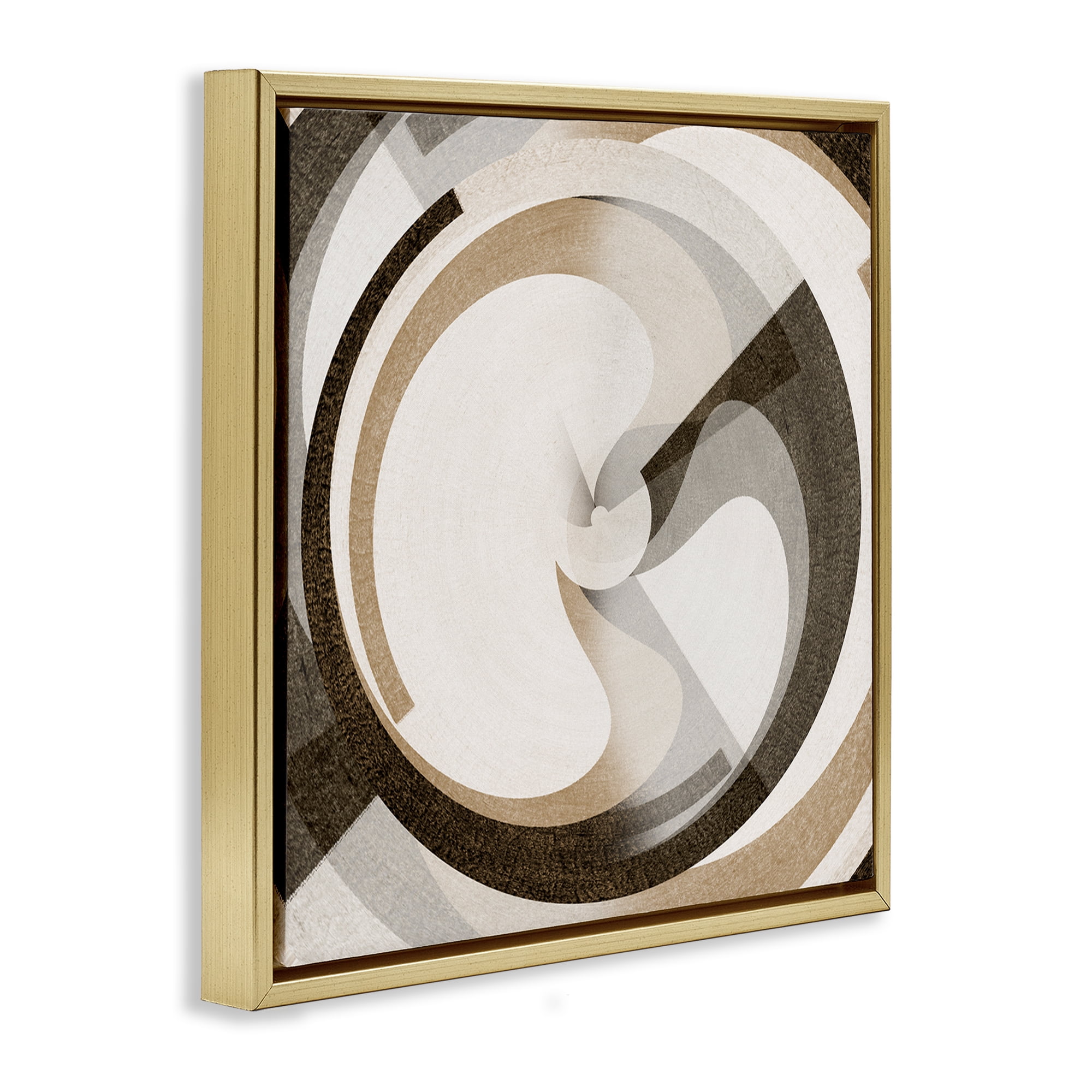Stupell Industries Neutral Tones Vortex Abstract Painting Gold Floater Framed Canvas Art Print Wall Art, 18 x 18