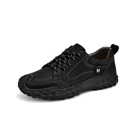 Mens Leather Walking Shoes Outdoor Breathable Casual Sneakers Non-slip Lightweight Lace-up Driving Shoes Black 9 US