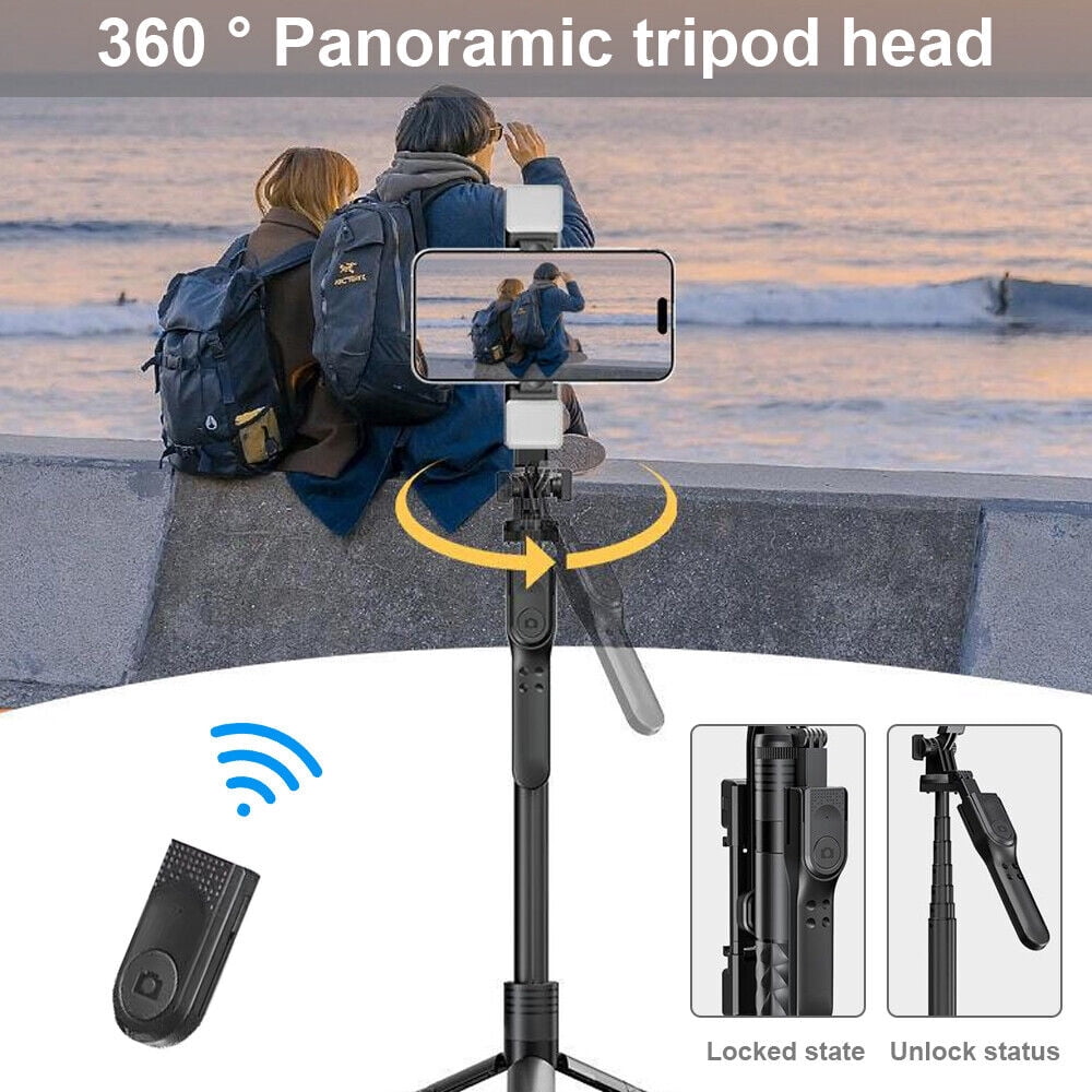 EROCK 68" Wireless Remote Selfie Stick Tripod Cell Phone Camera Stand With Fill Lights