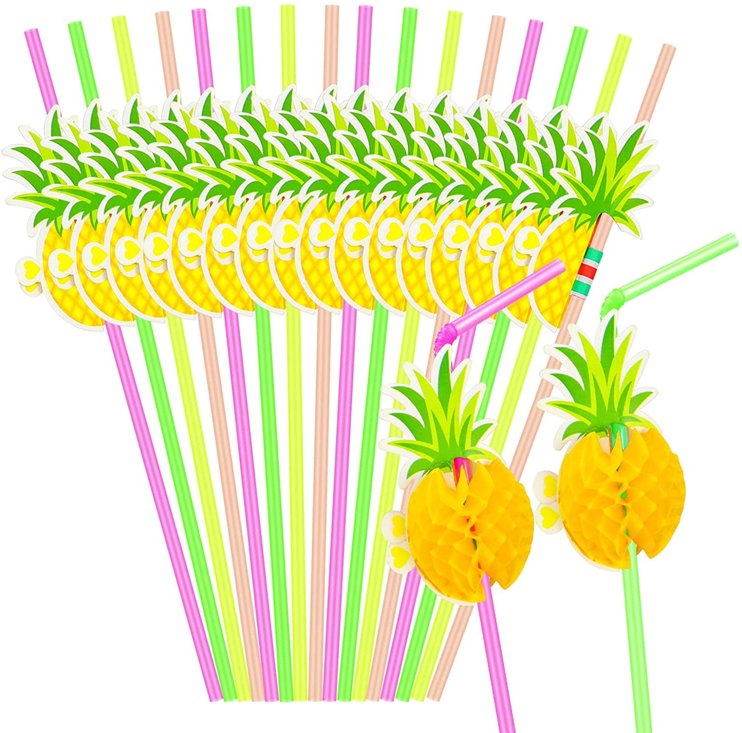 10pcs 3D Pineapple Plastic Drinking Straws Birthday Wedding Pool Party DecoF Pp
