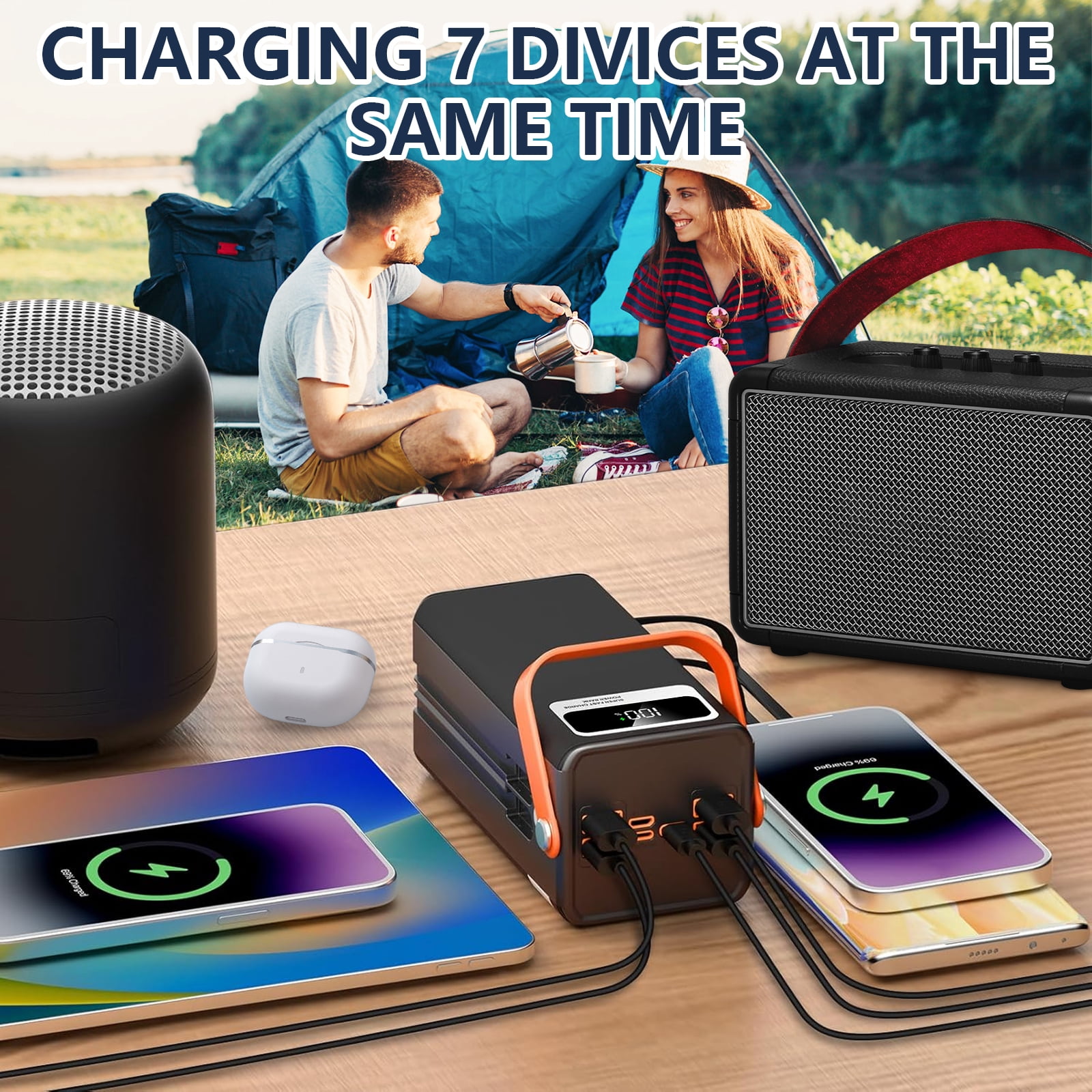 Finew Portable Charger 60000 mAh 120W Super Fast Charger Outdoor Camping Live Power Bank,Power Station LED Display External Battery Pack,Compatible with Iphone & Android Cell Phone