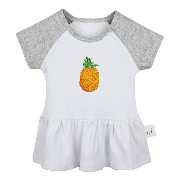 Fruit Pineapple Pattern Dresses For Baby, Newborn Babies Skirts, Infant Princess Dress, 0-24M Kids Graphic Clothes (Gray Raglan Dresses, 6-12 Months)