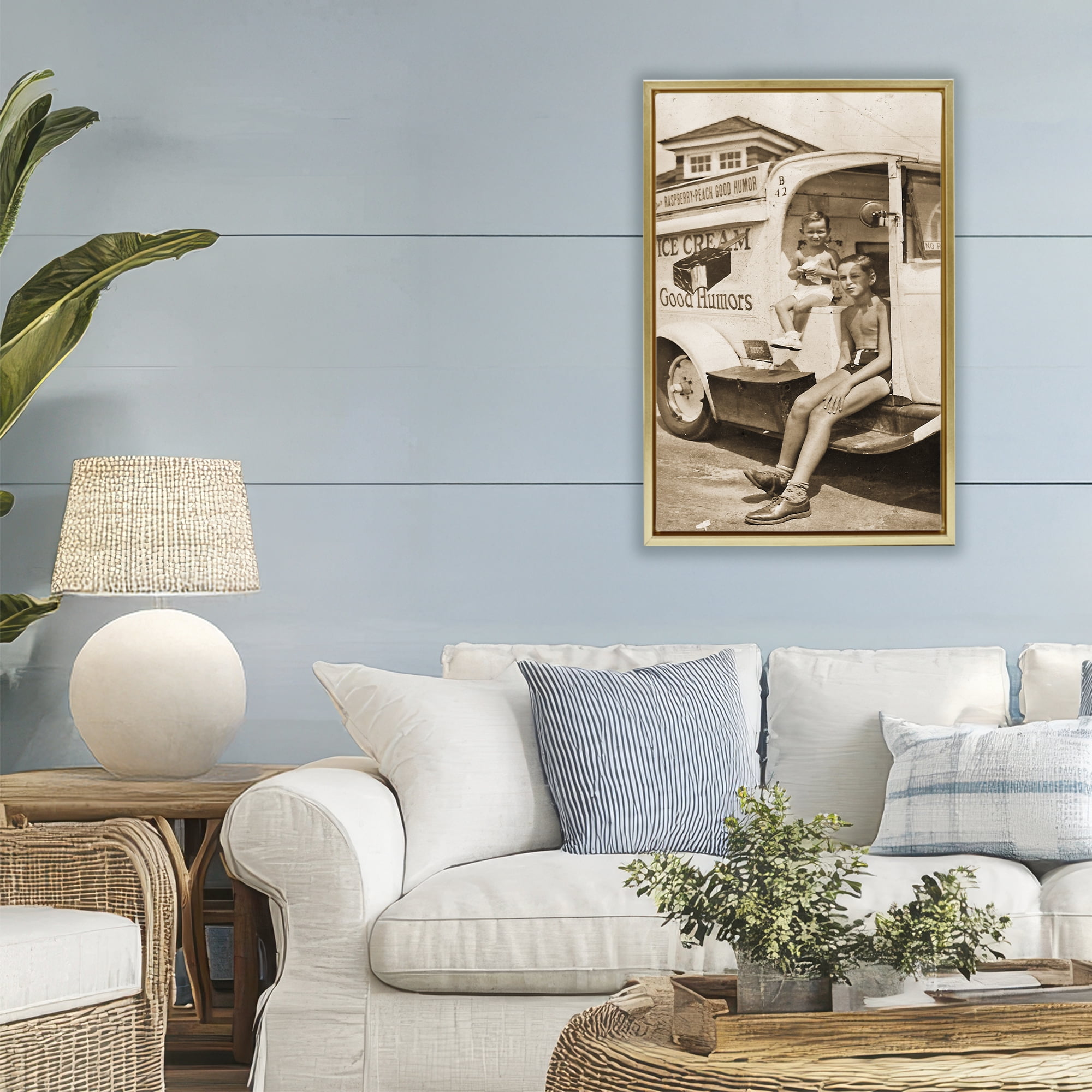 Stupell Industries Vintage Ice Cream Truck Gold Framed Floater Canvas Wall Art, design by Grotto Studios