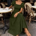 thumbnail image 6 of Atogsazn Women Square Neck Puff Sleeve Dress Smocked Tiered Maxi Dresses Flowy Ruffle A-Lined Sundress Army Green XXL Fashion, 6 of 7