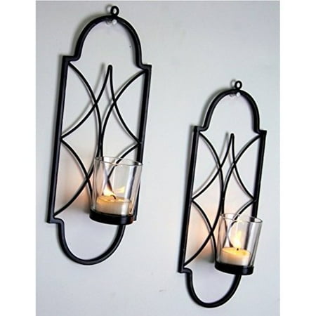 Hanging Candle Sconces Hosley Set of Two, 12' High Iron Tea Light Candle Wall Sconces. Ideal Gift for Spa, Aromatherapy, wedding. Hand made by Artisans ()