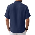 thumbnail image 4 of Men's Cotton Linen Henley Shirt 2026 Short Sleeve Button Down Shirts Solid Casual Summer Beach T-Shirts Navy M, 4 of 7