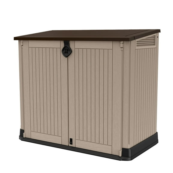 Keter Store-It-Out Midi Horizontal Durable Resin Outdoor Storage Shed With Heavy Duty Floor and Locking Latch, Beige