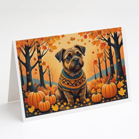 Border Terrier Fall Greeting Cards and Envelopes Pack of 8 7 in x 5 in