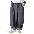 thumbnail image 2 of AWZXDE Men's Wide Leg Corduroy Pants Elastic Waist Relaxed Fit Casual Trousers Style Comfortable 9/10 Length Grey,XL, 2 of 5