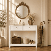 Aiho 39" Modern Narrow Console Table with 2 Drawers & 3-Tier Storage Shelves-White