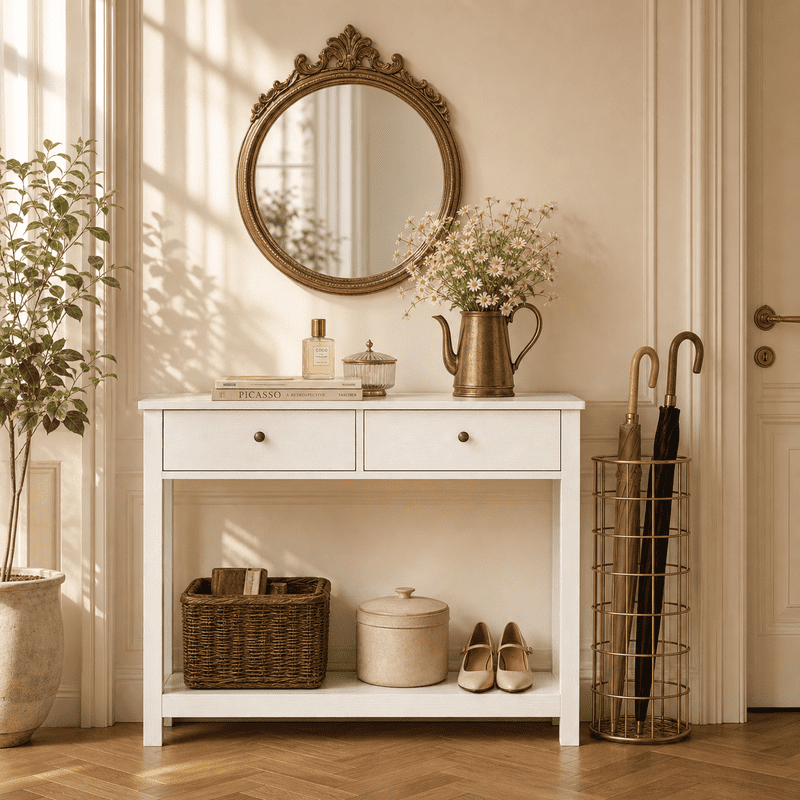 Aiho 39" Modern Narrow Console Table with 2 Drawers & 3-Tier Storage Shelves-White