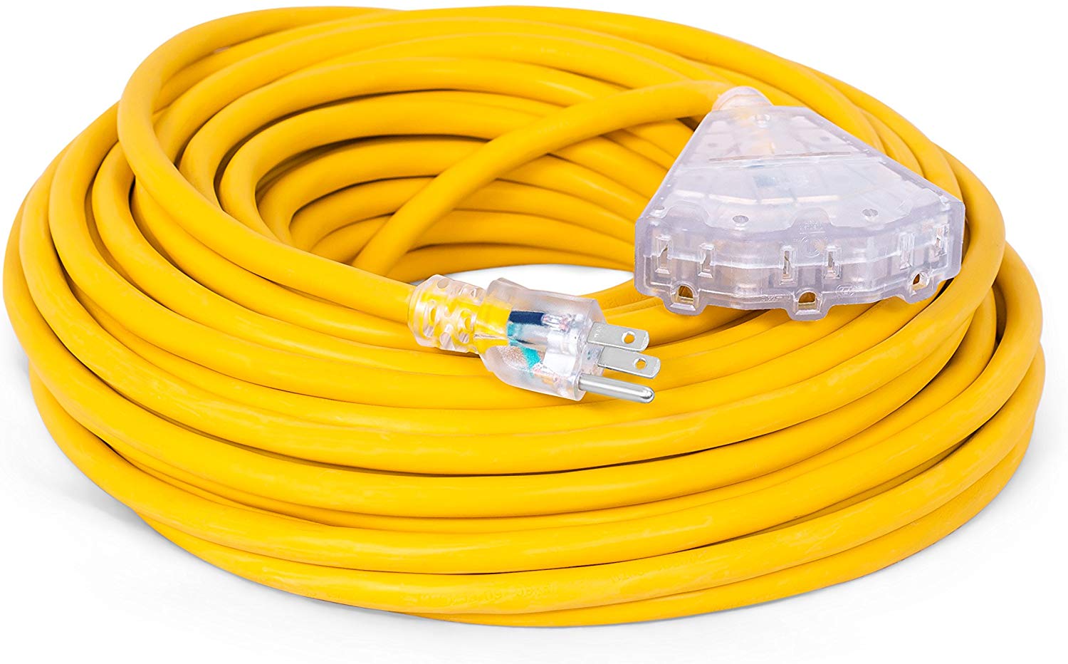 100' triple tap extension cord w/ LED end (yellow)
