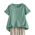 thumbnail image 1 of Vestidos Casuales Para Mujer, Blusas De Mujer De Moda Camiseta holgada de verano para mujer, de cuello redondo, manga corta, color liso, estilo túnica, de imitación de lino., 1 of 8