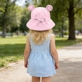 thumbnail image 4 of ROHUUQUE Baby Bear Ears Bucket Hat Cotton Solid Color Sun Hat with Chin Strap for Toddler Girls Boys Beach Outdoor, 4 of 9