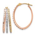 thumbnail image 1 of 14k Tri Color Gold Diamond Three Oval Hoop Earrings, 1 of 6