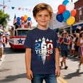 thumbnail image 4 of OOOUM Patriotic T Shirts For Boys Loose Fit Classic Tops Tees 250Th Anniversary Short Sleeve Summer Tops Navy 4-5 Years, 4 of 5