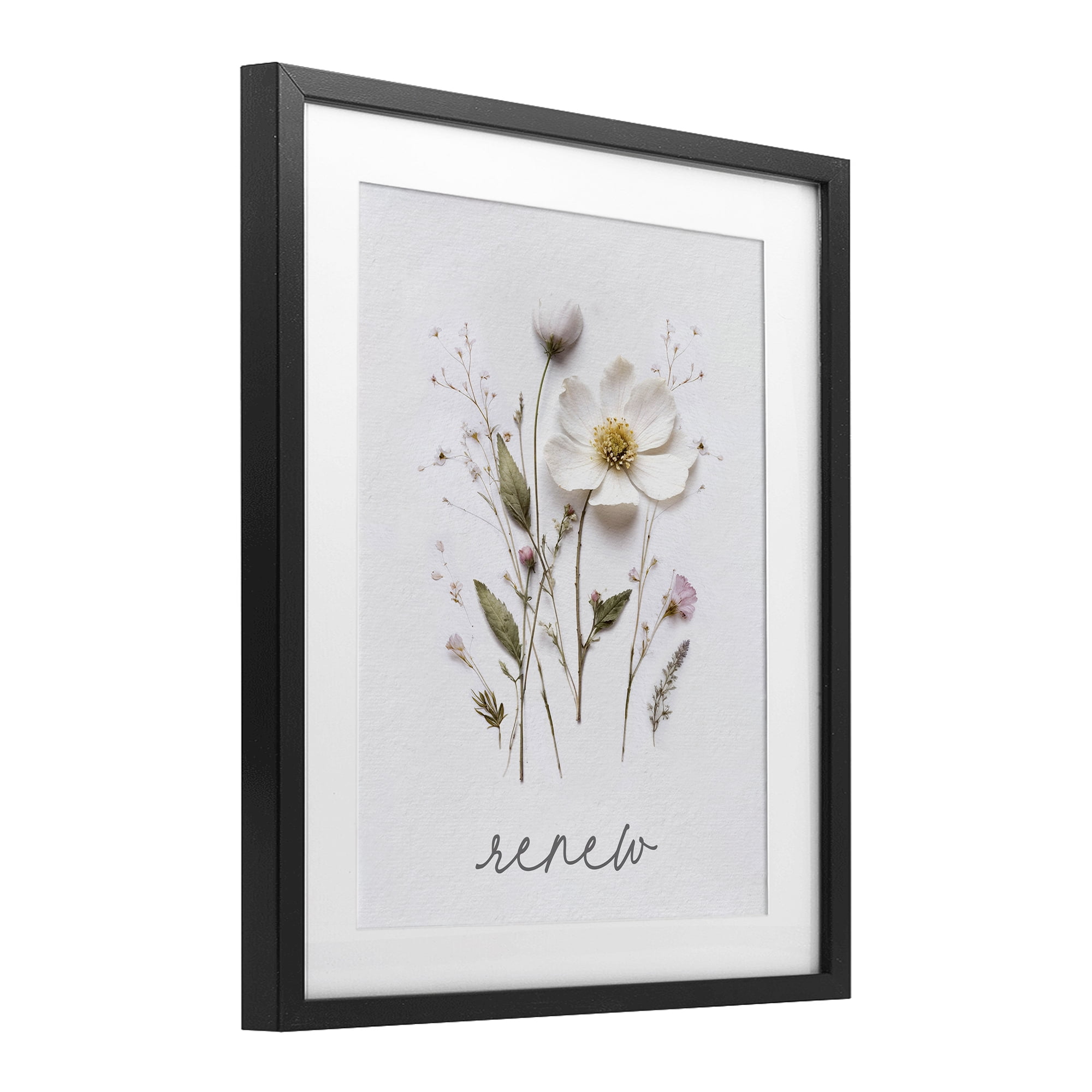 Pressed Flowers Renew Black Framed Print Under Glass, design by Lettered and Lined