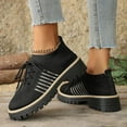 thumbnail image 4 of Rokment Womens Mesh Slip on Socks Oxfords Breathable Fashionable Platform Chunky Lug Sole Mid Heel High Top Fashion Sneakers Walking Dress Shoes L Size 6.5, 4 of 8