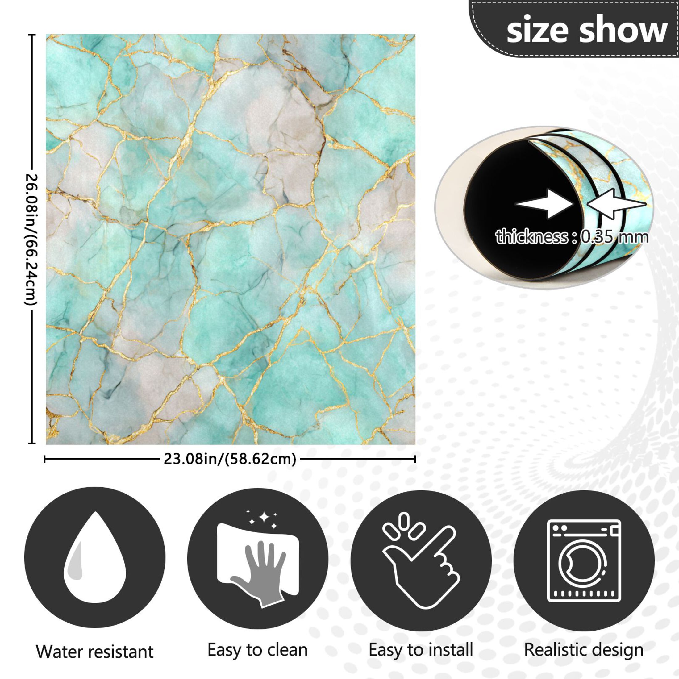 Dishwasher Magnetic Refrigerator Magnet Cover Sticker Home Decorative 23"x26" Light Green Gold Marble Pattern