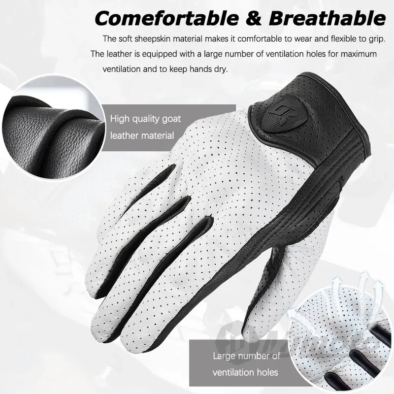 MJMOTO Vintage Leather Motorcycle Cycling Gloves Touchscreen Offroad Hard Shell Protection Motorbike Glove Comfort Breathable