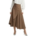 thumbnail image 3 of QATAINLAV Woman Elegant High Waisted Linen Midi Skirt Lightweight Summer Swing A-Line Wrap Business Casual Skirts Coffee XXL, 3 of 7