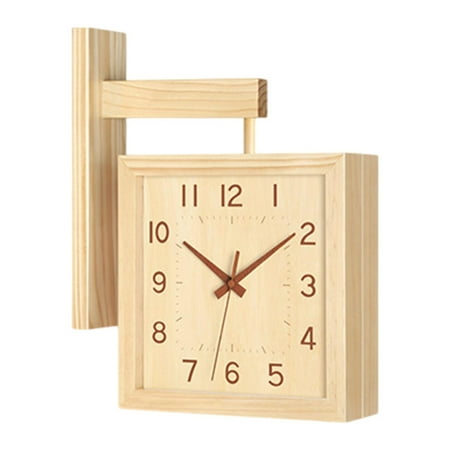 Esquirla Double Sided Wall Clock Wooden Square Clock Silent Decorative Clock Non Ticking Wall Clock Modern Hanging Wall Clock suitable for living room bedroom office kitchen study Wood Color