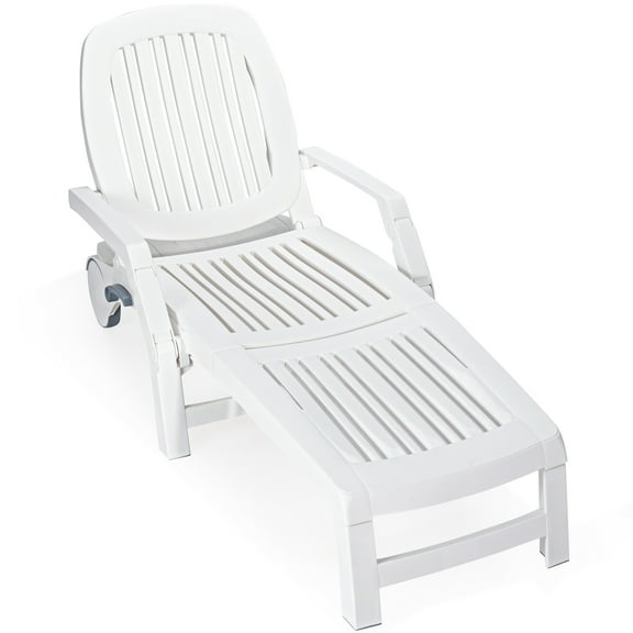 Topbuy Patio Lounge Chair Chaise Recliner Adjustable Backrest All Weather for Outdoor&Indoor Wheels White