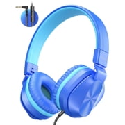 On-Ear Headphones with Microphone, Lightweight Folding Stereo Bass Headphones with 1.5M Tangle Free Cord, Blue & Green
