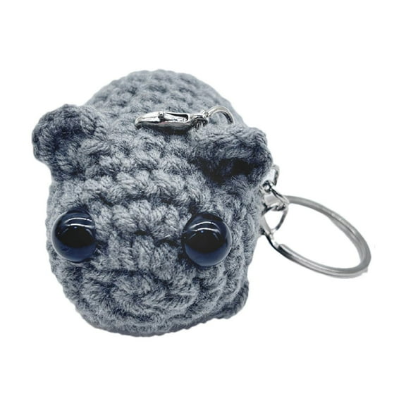 WNFJR Cute Sad Hamster Keyring, Kawaii Sad Hamster Meme Plush Toy, Handmade Sad Hamster Crochet Doll Keychains with Bow