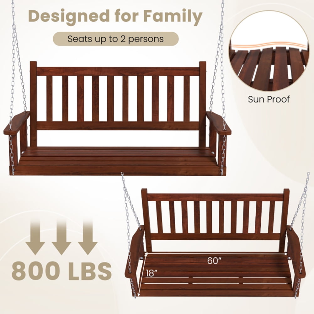 Aimee Lii 3-Person Wooden Outdoor Porch Swing with 800 lbs Weight Capacity, Swing Chair Outdoor, Brown Aimee Lii 3-Person Wooden Outdoor Porch Swing with 800 lbs Weight Capacity, Swing Chair Outdoor, Brown