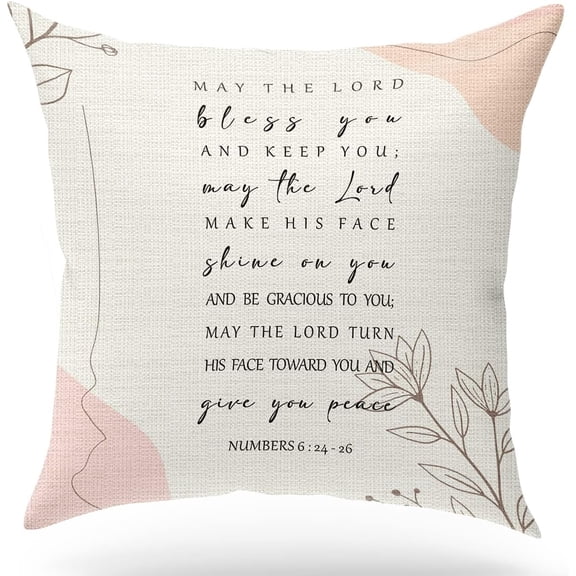 Bible Verse Pillow Cover, Numbers 6:24-26, Scripture Art Pillow Case for Farmhouse Home Office Bedroom Living Room Porch Decoration, Christian Religious Gift Church Gifts, 18x18 Inches
