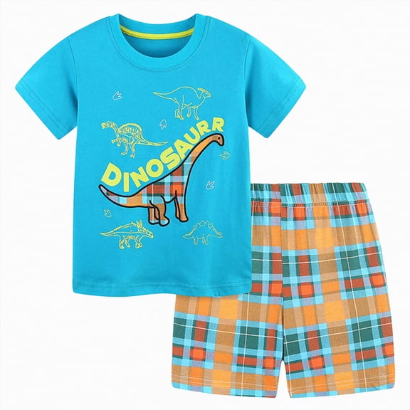 TOWED22 Infant Toddler Baby Boy Summer Outfits 2pcs Short Sleeve Shirt Top Pocket Shorts Truck Dinosaur Clothes(Blue,1-2 Y)