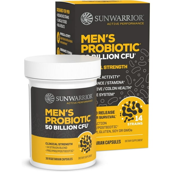 Sunwarrior Active Performance Men’s Probiotic Capsules for Gut Health, 50 Billion CFU, 30 Count