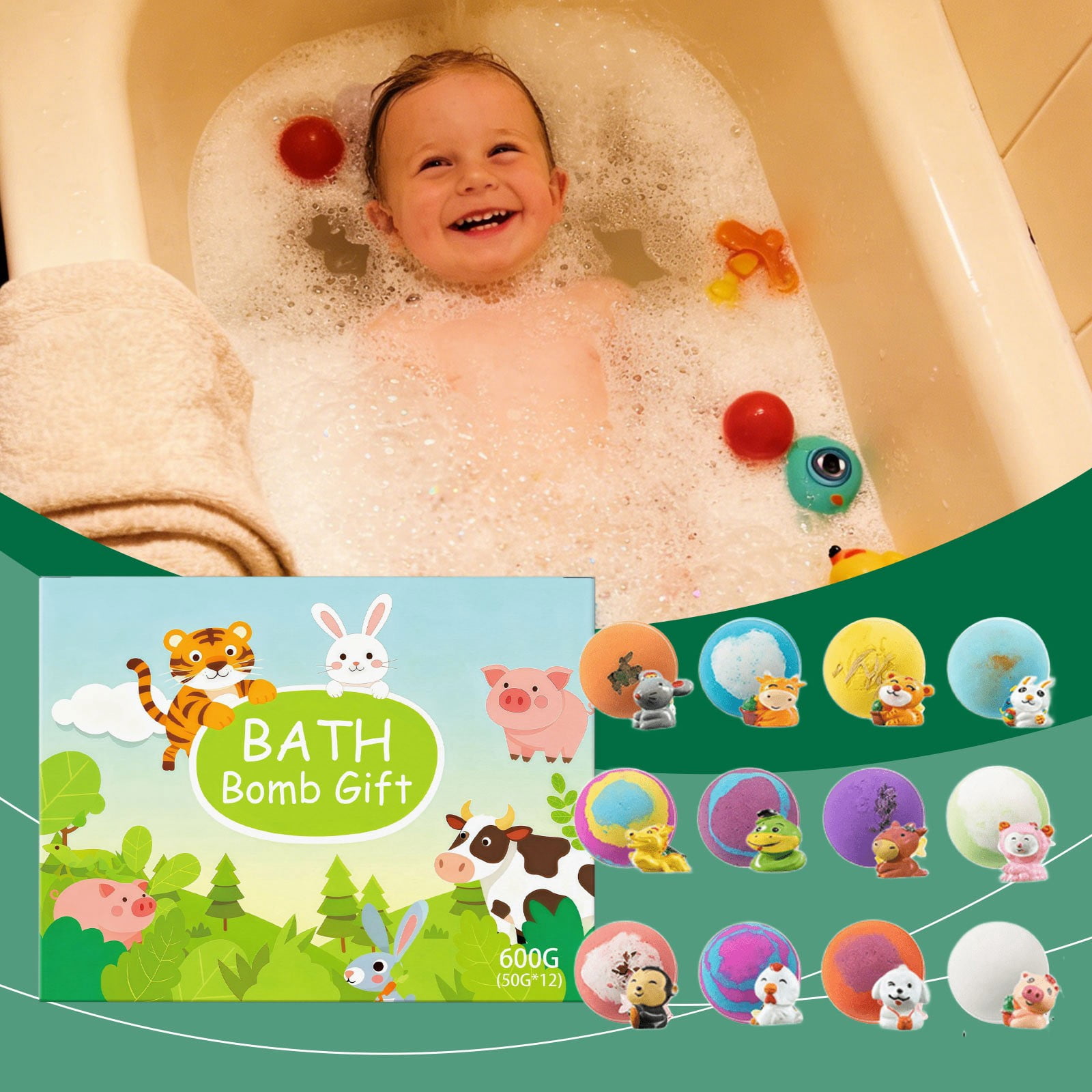 12PCs Bath Bombs with Mega Bubbles & Surprise Inside,Chinese Zodiac Animal Figure Ornament Inside,Fun Fizzing Baths Bomb,Perfect For Family Bathing Time
