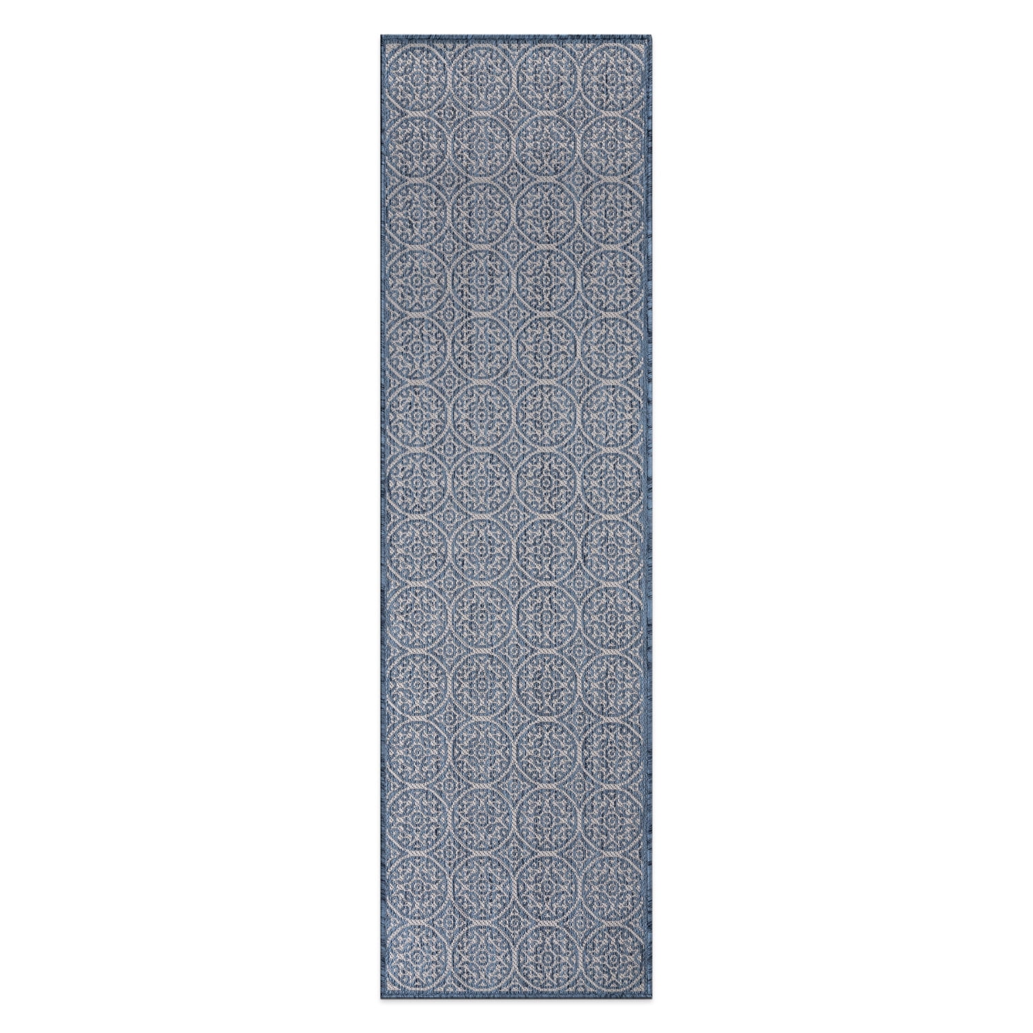 World Rug Gallery Transitional Floral Circles Textured Flat Weave Indoor/Outdoor Area Rug - BLUE 2'x7'