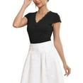 thumbnail image 4 of INSPIRE CHIC Women's V Neck Lace Trim Short Sleeve Elegant Bodysuits S Black, 4 of 5